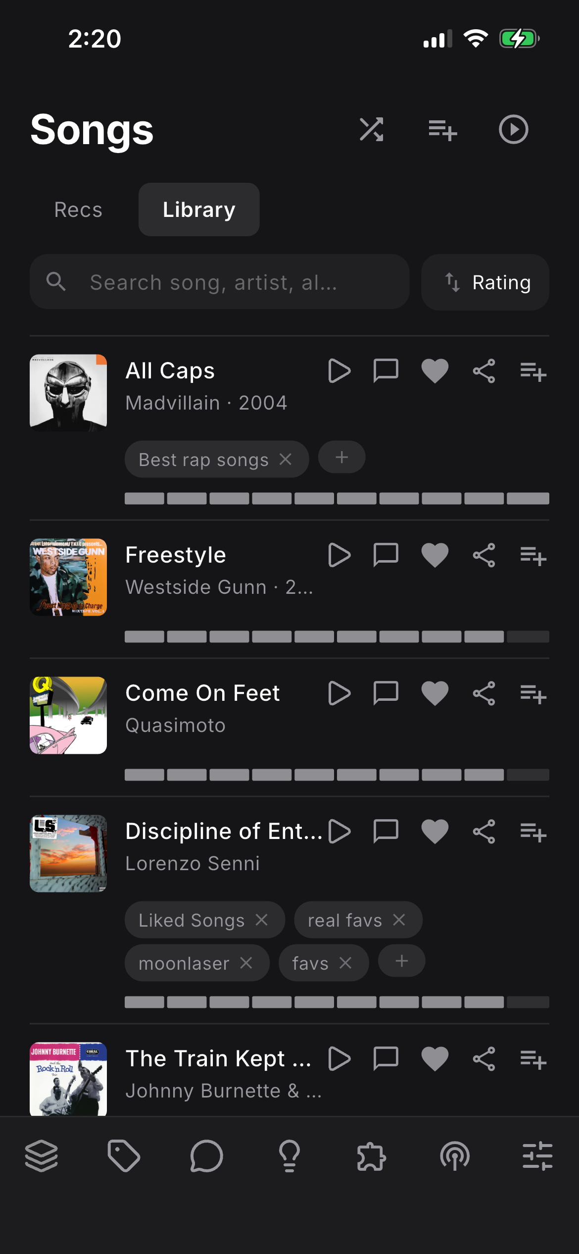 Personal library with ratings and playlist tags
